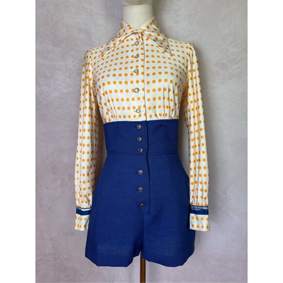 Vintage 1970s Mod Romper Jumpsuit Playsuit - Picture 1 of 16